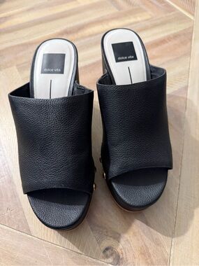 Dolce Vita Black Leather Open-Toe Slide Mules